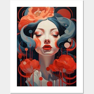 Woman Red Flower Posters and Art